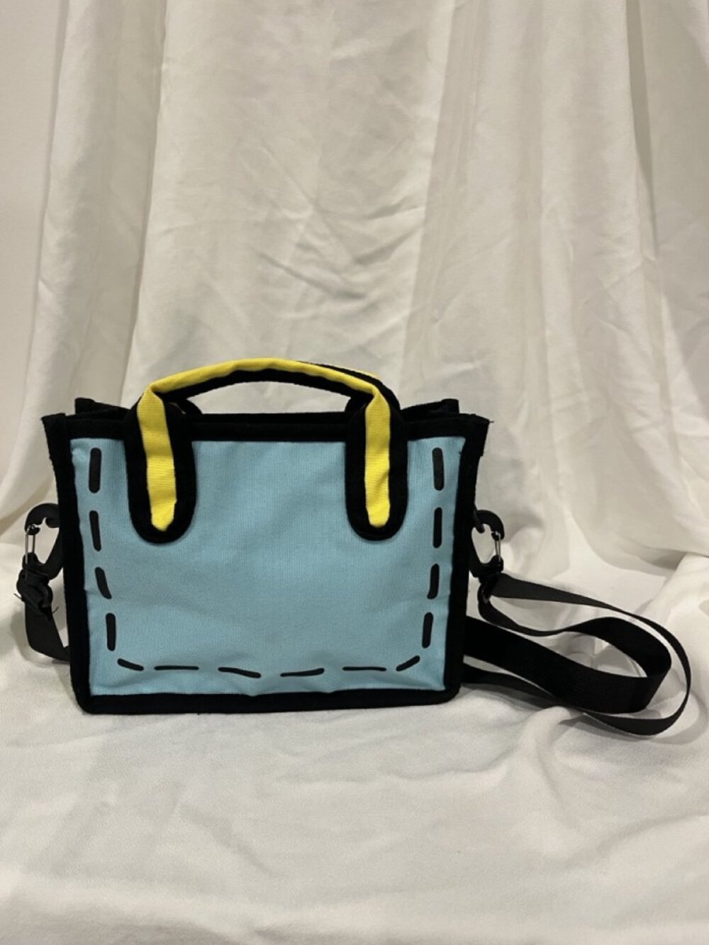 Unbranded 2D Cartoon Style Mini Canvas Tote Crossbody - Blue Yellow